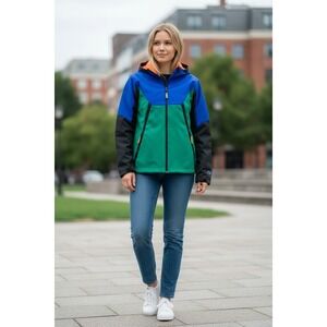 Champion Colorblock Hooded Jacket Blue Green Orange Black Size XL 16-18